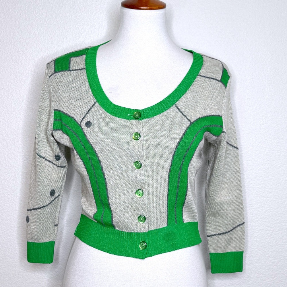 ELHOFFER DESIGN Green Baby Bot Cropped Cardigan Sweater MEDIUM Star Wars Cosplay